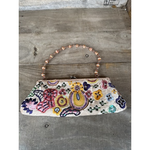 Chateau Handbags - Vintage Chateau Jeweled And Sequin Purse Handbag Beaded Chain Handle Colorful